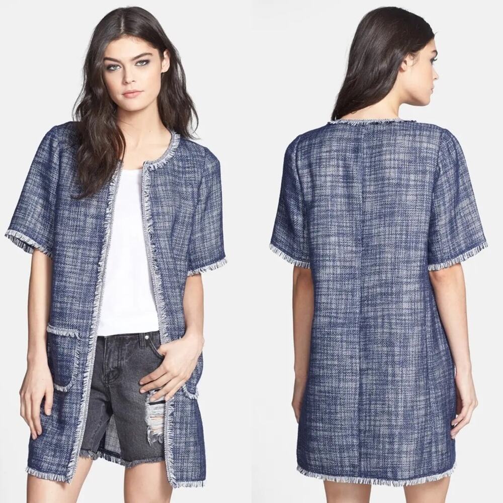 Tildon Short Sleeve Fringe Trim Open Front Jacket